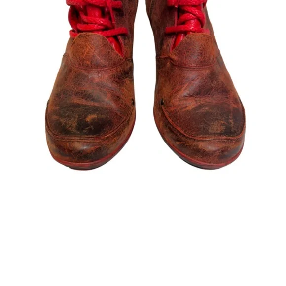 Distressed Red Leather Lace-Up Boot - Picture 5 of 11